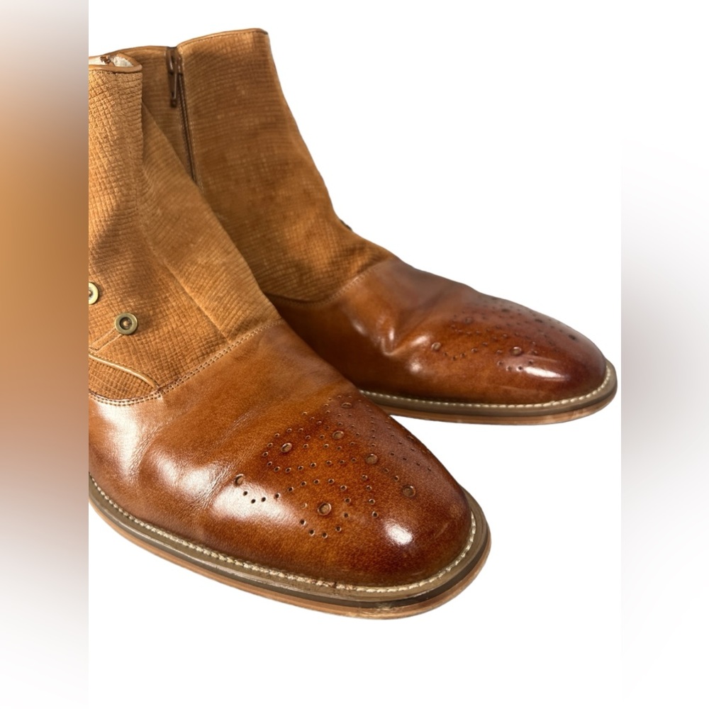 Giovanni Kendrick Leather Ankle Boot Tan Mens 13 Wool Felt Accent - Picture 6 of 11